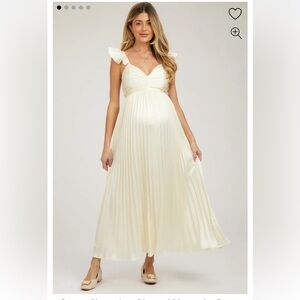 Pinkblush maternity Cream Sleeveless Pleated Maternity Dress, size M